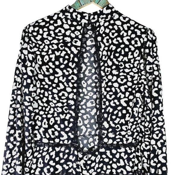 Eilly Bazar Animal Print High Neck Long Sleeve Lace Tiered Open Back Dress, NWT - Picture 5 of 11